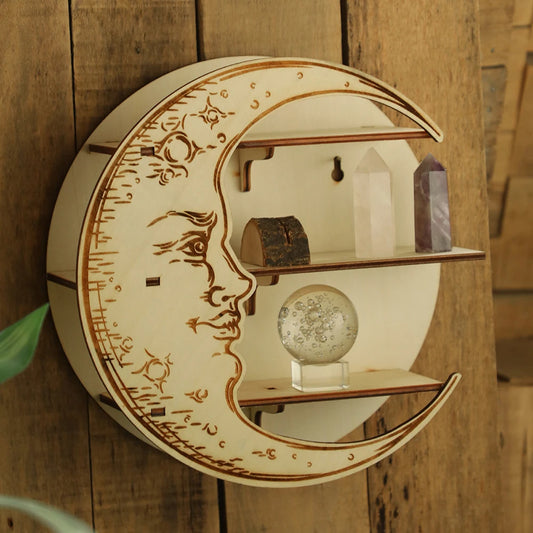 Wooden Moon Face Floating Shelf