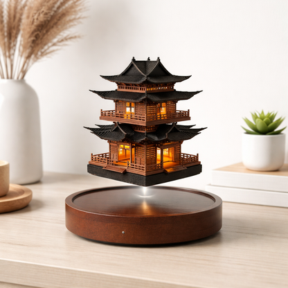 Magnetic Levitating Mini Pagoda Statue – Floating Ancient Architecture Tower with LED or Wooden Base, Zen Home Decor