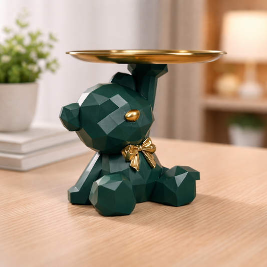 Kawaii Geometric Bear Tray with Butterfly – Decorative Storage Tray & Desktop Organizer for Home