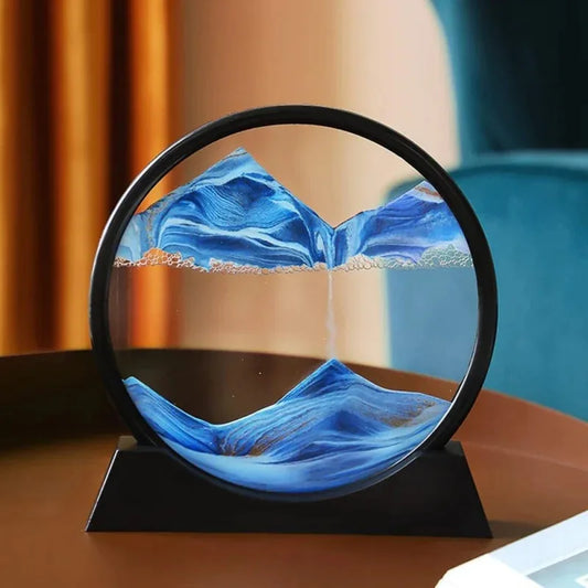 3D Moving Sand Art Picture – Round Glass Hourglass Deep Sea Sandscape Decor for Home & Office