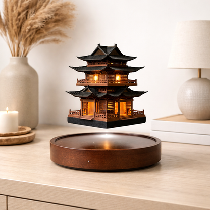 Magnetic Levitating Mini Pagoda Statue – Floating Ancient Architecture Tower with LED or Wooden Base, Zen Home Decor