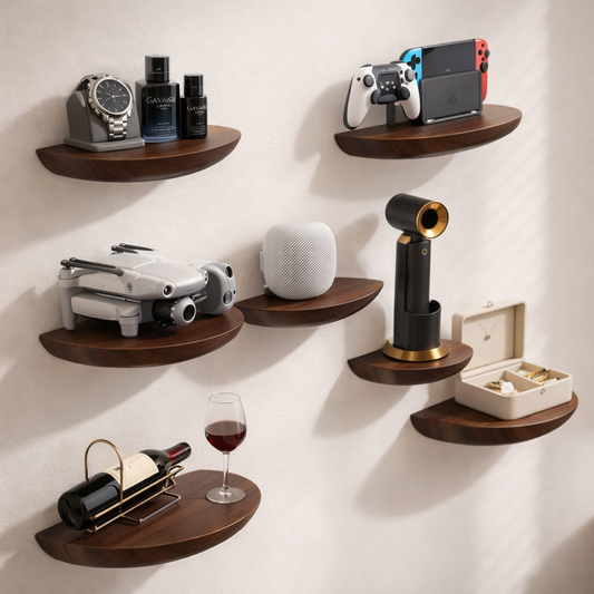 Solid Wooden Semicircle Wall Shelf