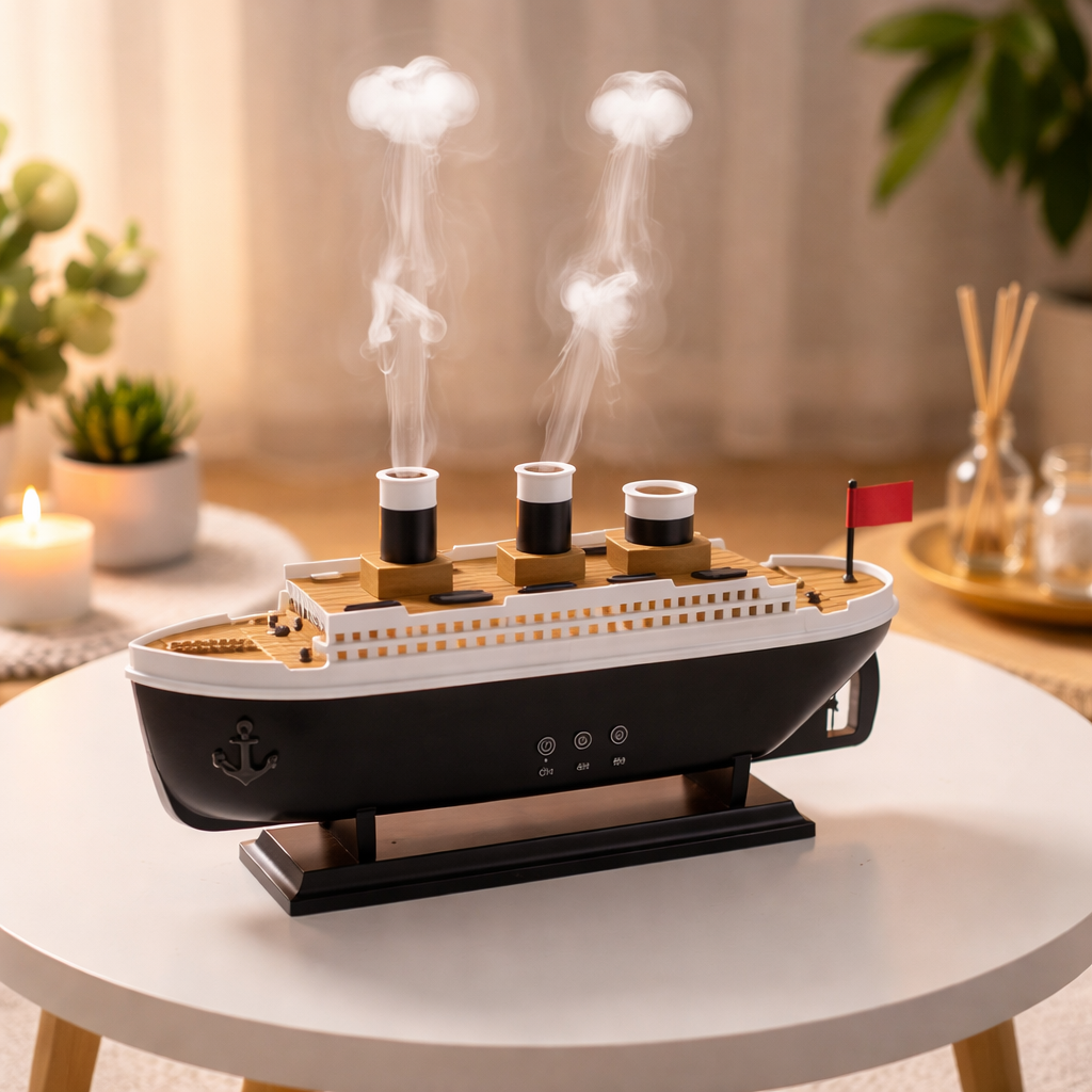 Titanic Ship Aroma Humidifier 250ml – Ultrasonic Essential Oil Diffuser with Remote Control, Jellyfish Smoke Ring & Night Light